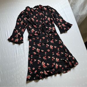 For‎ Love and Lemons black cherry print ruffle cutout  short sleeve mini dress